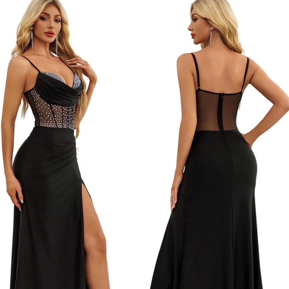Elegant Black Sheer Evening Gown